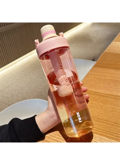 1000ml Gradient Color Drinking Cup Outdoor Portable Water Bottle with Tea Divider - Tangerine Pink