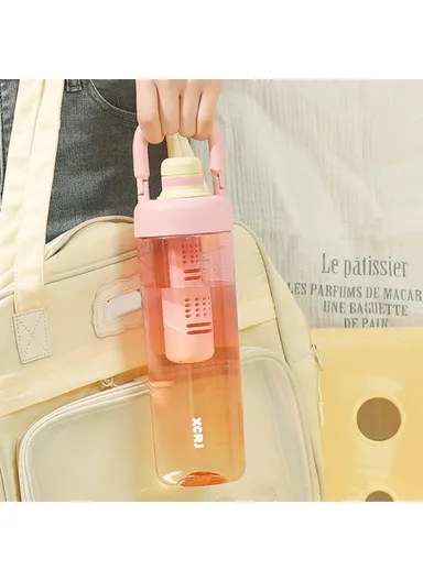 1000ml Gradient Color Drinking Cup Outdoor Portable Water Bottle with Tea Divider - Tangerine Pink