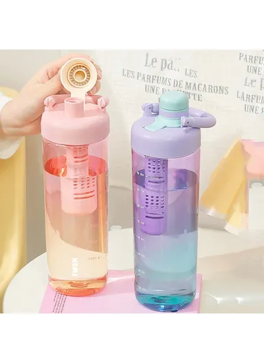 1000ml Gradient Color Drinking Cup Outdoor Portable Water Bottle with Tea Divider - Tangerine Pink