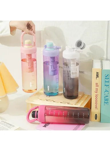 1000ml Gradient Color Drinking Cup Outdoor Portable Water Bottle with Tea Divider - Tangerine Pink