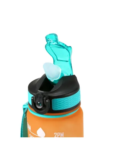 1L Sports Water Bottle with Time Marker Water Jug Leak-proof Drinking Kettle - Orange &amp; Green