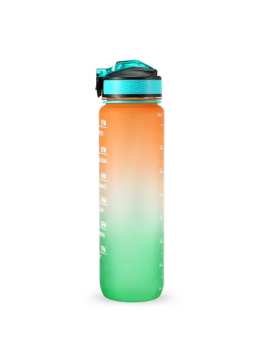 1L Sports Water Bottle with Time Marker Water Jug Leak-proof Drinking Kettle - Orange &amp; Green