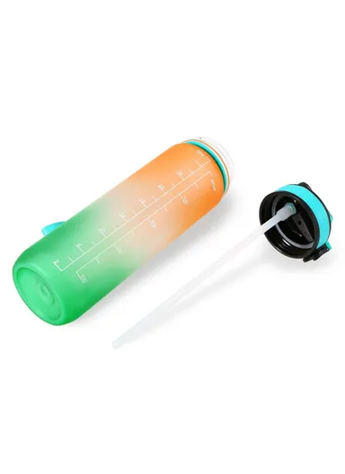 1L Sports Water Bottle with Time Marker Water Jug Leak-proof Drinking Kettle - Orange &amp; Green