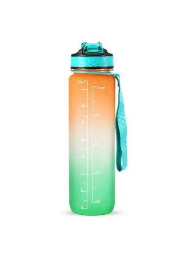 1L Sports Water Bottle with Time Marker Water Jug Leak-proof Drinking Kettle - Orange &amp; Green