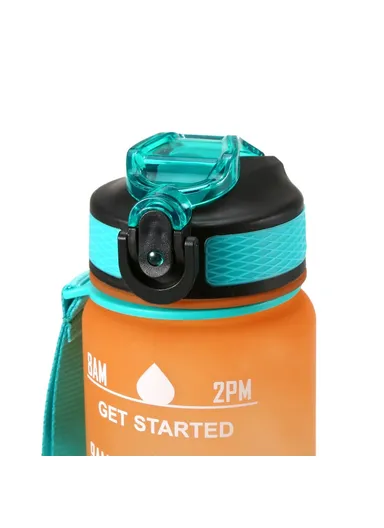 1L Sports Water Bottle with Time Marker Water Jug Leak-proof Drinking Kettle - Orange &amp; Green