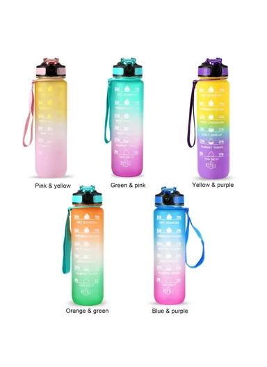 1L Sports Water Bottle with Time Marker Water Jug Leak-proof Drinking Kettle - Orange &amp; Green