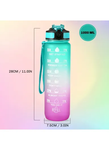 1L Sports Water Bottle with Time Marker Water Jug Leak-proof Drinking Kettle - Orange &amp; Green