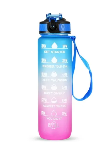 1L Sports Water Bottle with Time Marker Water Jug Leak-proof Drinking Kettle - Blue &amp; Purple