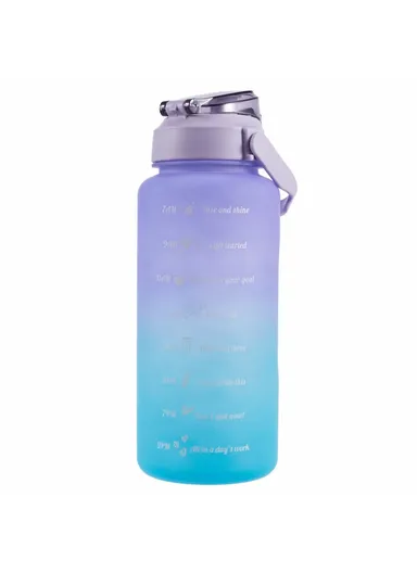 2L Portable Outdoor Travel Sports Water Bottle Fitness Straw Cup with Time Marker - Gradient Purple