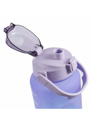 2L Portable Outdoor Travel Sports Water Bottle Fitness Straw Cup with Time Marker - Gradient Purple