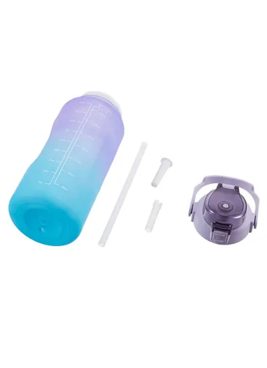 2L Portable Outdoor Travel Sports Water Bottle Fitness Straw Cup with Time Marker - Gradient Purple