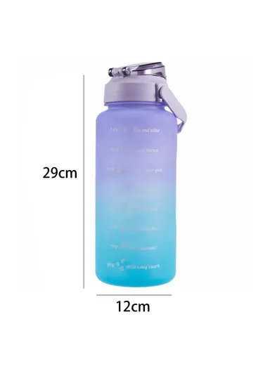 2L Portable Outdoor Travel Sports Water Bottle Fitness Straw Cup with Time Marker - Gradient Purple