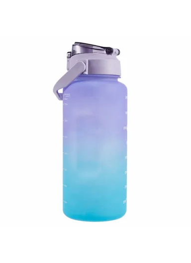 2L Portable Outdoor Travel Sports Water Bottle Fitness Straw Cup with Time Marker - Gradient Purple