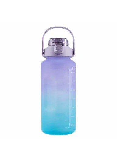 2L Portable Outdoor Travel Sports Water Bottle Fitness Straw Cup with Time Marker - Gradient Purple