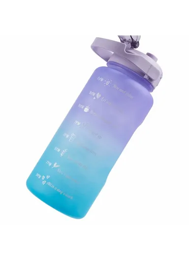 2L Portable Outdoor Travel Sports Water Bottle Fitness Straw Cup with Time Marker - Gradient Purple