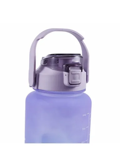 2L Portable Outdoor Travel Sports Water Bottle Fitness Straw Cup with Time Marker - Gradient Purple