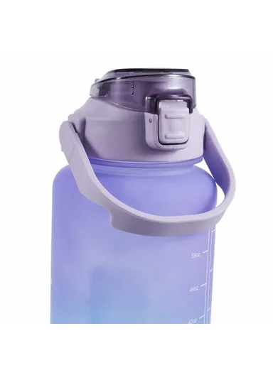 2L Portable Outdoor Travel Sports Water Bottle Fitness Straw Cup with Time Marker - Gradient Purple