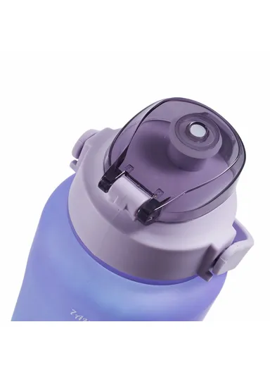 2L Portable Outdoor Travel Sports Water Bottle Fitness Straw Cup with Time Marker - Gradient Purple