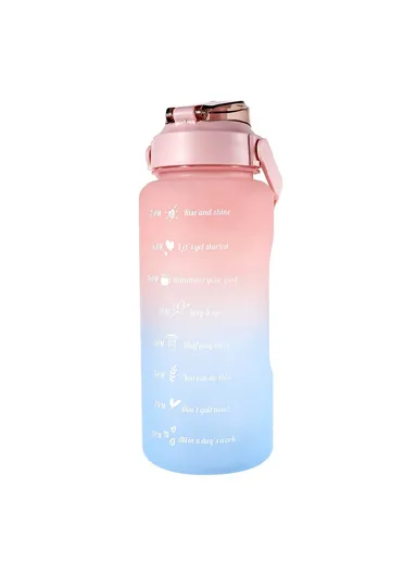 2L Portable Outdoor Travel Sports Water Bottle Fitness Straw Cup with Time Marker - Gradient Pink