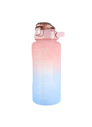 2L Portable Outdoor Travel Sports Water Bottle Fitness Straw Cup with Time Marker - Gradient Pink
