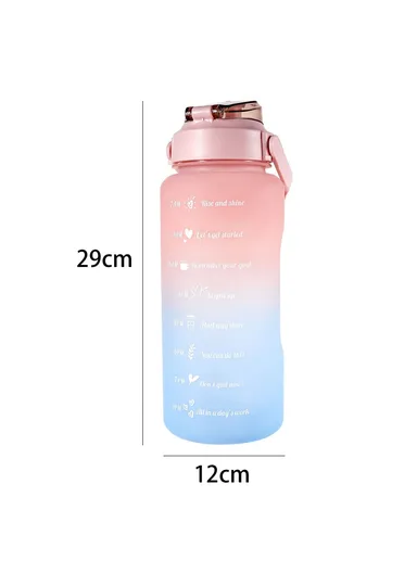 2L Portable Outdoor Travel Sports Water Bottle Fitness Straw Cup with Time Marker - Gradient Pink