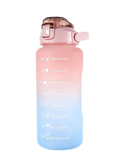 2L Portable Outdoor Travel Sports Water Bottle Fitness Straw Cup with Time Marker - Gradient Pink