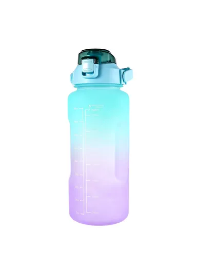 2L Portable Outdoor Travel Sports Water Bottle Fitness Straw Cup with Time Marker - Gradient Cyan