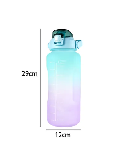 2L Portable Outdoor Travel Sports Water Bottle Fitness Straw Cup with Time Marker - Gradient Cyan