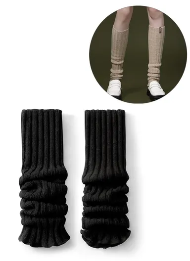 44cm Autumn Winter Knit Leg Warmers, Women's Thermal Leg Socks Boot Cover DWZ03 - Black