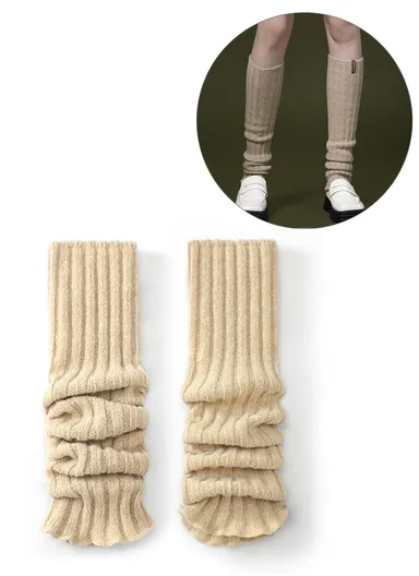 44cm Autumn Winter Knit Leg Warmers, Women's Thermal Leg Socks Boot Cover DWZ03 - Khaki