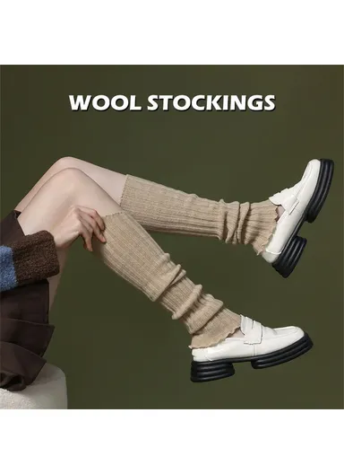 44cm Autumn Winter Knit Leg Warmers, Women's Thermal Leg Socks Boot Cover DWZ03 - Khaki
