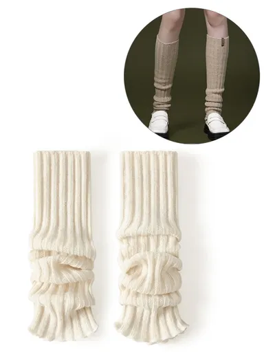 44cm Autumn Winter Knit Leg Warmers, Women's Thermal Leg Socks Boot Cover DWZ03 - Beige