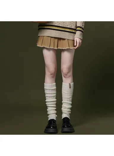 44cm Autumn Winter Knit Leg Warmers, Women's Thermal Leg Socks Boot Cover DWZ03 - Beige