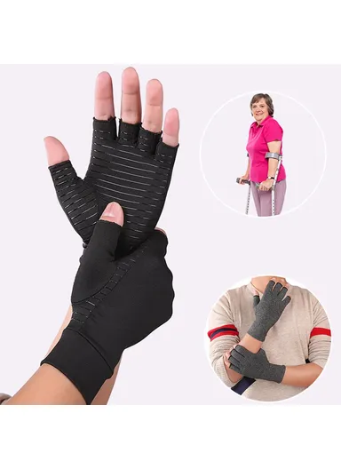 1-Pair Compression Gloves Half Finger Breathable Gloves for Arthritis, Swelling and Pain Relief, Relaxation &amp; Recovery of Hand, Wrist &amp; Joint A0048 - S