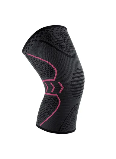30cm Knee Brace Support, Anti-Slip Knee Compression Sleeve Wrap AB008 - Black &amp; Pink / L