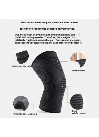30cm Knee Brace Support, Anti-Slip Knee Compression Sleeve Wrap AB008 - Black &amp; Grey / M