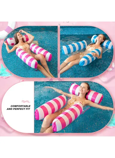 Adult Inflatable Pool Floats Water Hammock Pool, Rafts Lounge Chairs 3 Tube Stripe Design Floats (L130 x W122 x T0.2)cm - Baby Blue