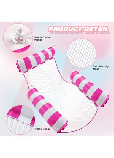 Adult Inflatable Pool Floats Water Hammock Pool, Rafts Lounge Chairs 3 Tube Stripe Design Floats (L130 x W122 x T0.2)cm - Rose