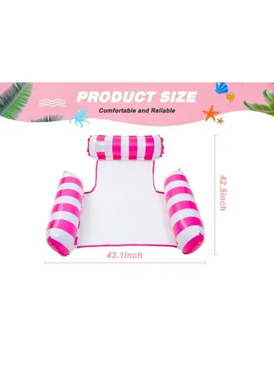 Adult Inflatable Pool Floats Water Hammock Pool, Rafts Lounge Chairs 3 Tube Stripe Design Floats (L130 x W122 x T0.2)cm - Rose