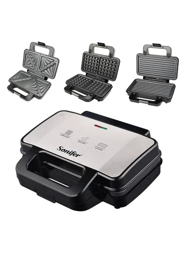1000W 3-in-1 Toaster Sandwich, Waffle &amp; Grill Maker with Removable Non-Stick Plates SF-6166
