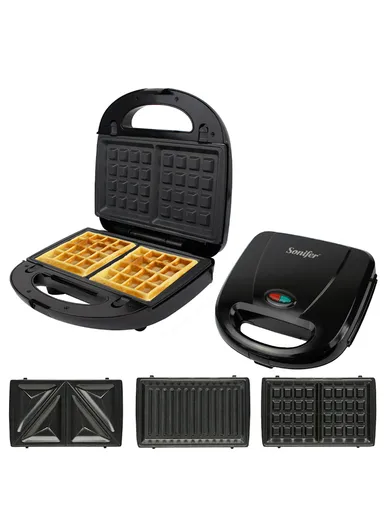 800W 3-in-1 Electric Grill Sandwich, Waffle &amp; Grilling Maker with Removable Non-Stick Plates SF-6150
