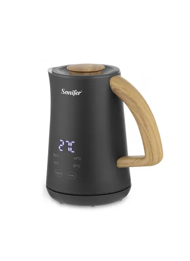 1000W 0.8L Stainless Steel &amp; Wood Fast Electric Kettle For Boiling Water, Coffee, Milk &amp; Tea  SF-2143 - Black