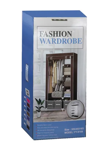 2-Section Non-Woven Fabric Cloth Boxes Cabinet with Hanging Rails &amp; 3 Fabric Drawers, Multi-Use Large Space Dustproof Cloth Boxes Cabinet YY8108 (W95 x D45 x H165)cm - Wine Red