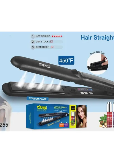 60W Professional Titanium Plate Hair Straightener with Steam Holes, Color Lights, 6 Temperature Settings &amp; LED Display 10255 - Black