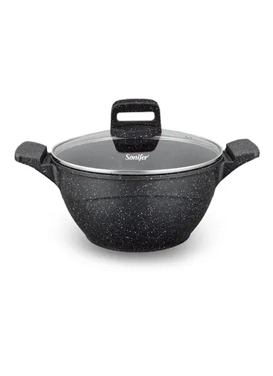 28cm 6.4L Ceramic Coated Pot with Silicone Handle &amp; Flat Glass Lid SF-1165-28