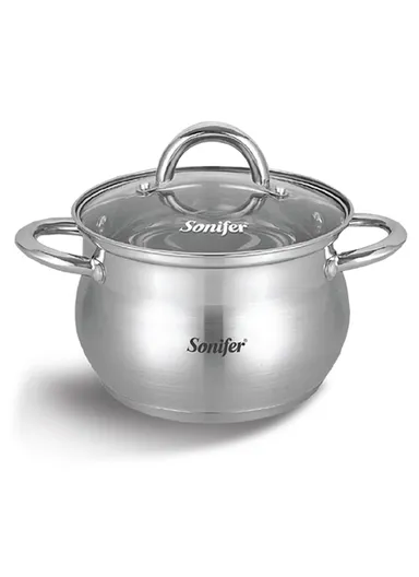 24cm 6.5L Stewpot Non-Stick Coating Stainless Steel Glass Lid, Ergonomic Handle SF-1168