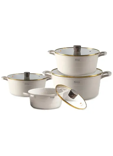 16 Pieces Set Die-Casting Non-Stick Aluminum Casserole with Apron, Spatulas &amp; Gloves CA018-S01 - Beige