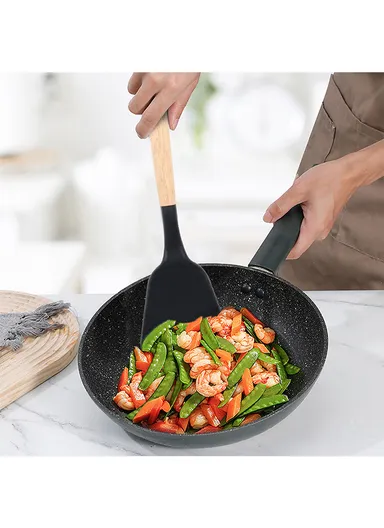 19-in-1 Kitchen Knife Set Include 11 PCS Silicone Cooking Utensils Set 5 PCS Sharp Stainless Steel Chef Knives Scissors, Cutting Board &amp; Storage Bucket - Black