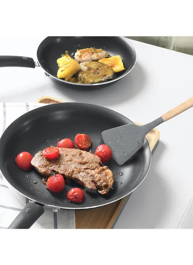 12Pcs / Set Silicone Cooking Utensils with Wooden Handle (BPA-Free, FDA Certified) - Grey