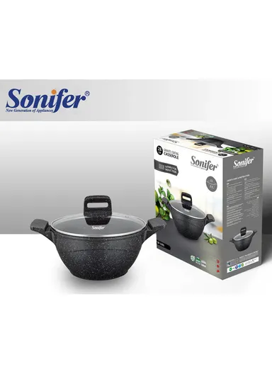 32cm 9.5L Ceramic Coated Pot with Silicone Handle &amp; Flat Glass Lid SF-1165-32
